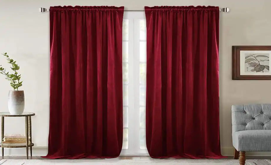 Red velvet blackout fabric curtain in dubai