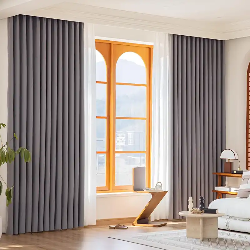Thick grey blackout curtains dubai with elegant pleates
