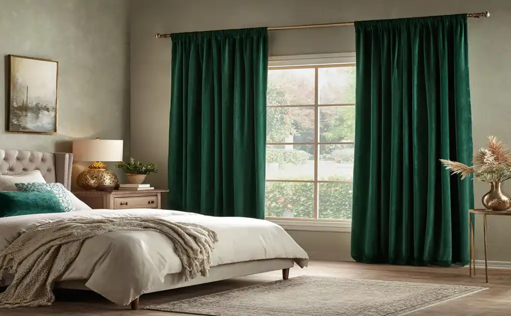 buy dark green velvet curtains dubai for bedroom